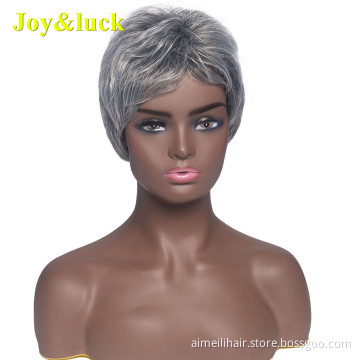 Women's Wholesale Prices Wig Ladies Hair Party Free Part Ombre Silver Grey Pixie Cut Short Natural Straight Synthetic Hair Wigs
